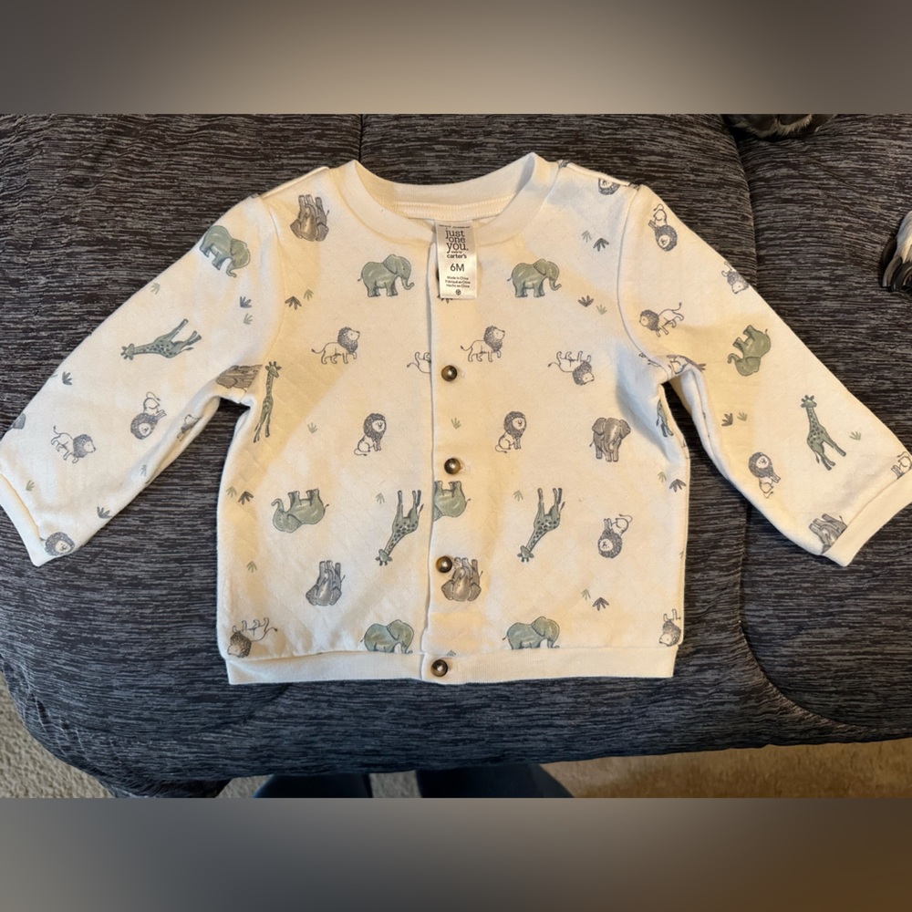 6 Month Carter’s Safari Animal Button Up Sweatshirt- Brand New!